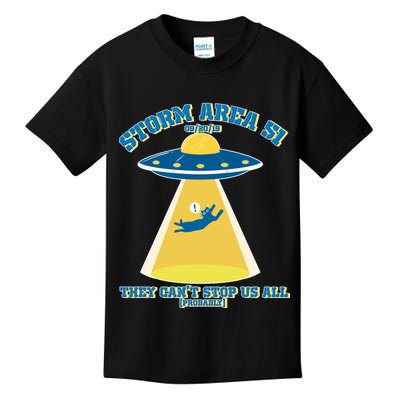Storm Area 51 UFO Cat They Can't Stop Us All Kids T-Shirt