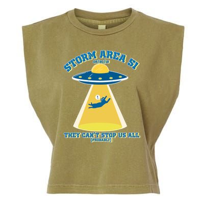 Storm Area 51 UFO Cat They Can't Stop Us All Garment-Dyed Women's Muscle Tee