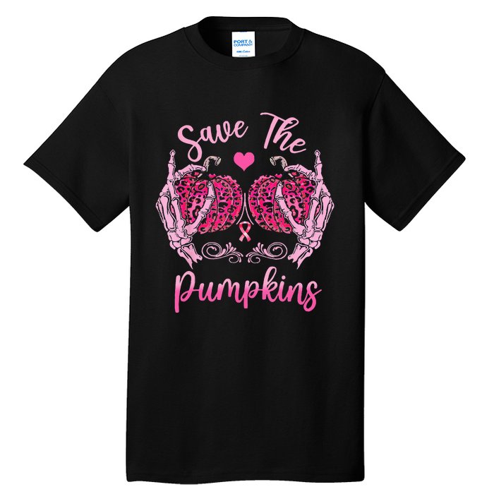 Save The Pumpkin Boobs Skeleton Hand Halloween Breast Cancer Tall T-Shirt