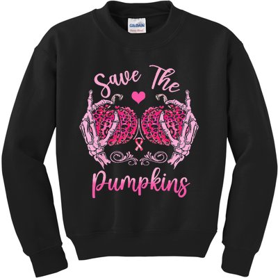 Save The Pumpkin Boobs Skeleton Hand Halloween Breast Cancer Kids Sweatshirt