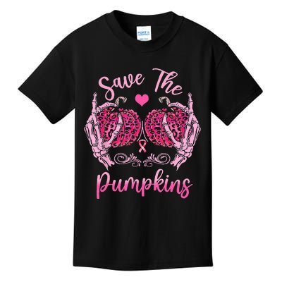 Save The Pumpkin Boobs Skeleton Hand Halloween Breast Cancer Kids T-Shirt