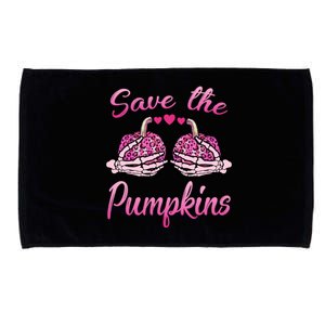 Save The Pumpkins Gift Breast Cancer Awareness Halloween Gift Microfiber Hand Towel