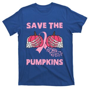 Save The Pumpkins Skeleton Hand Breast Cancer Pink Ribbon Funny Gift T-Shirt