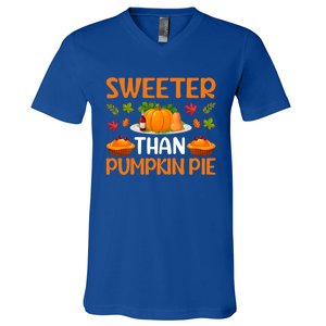 Sweeter Than Pumpkin Pie Turkey Family Matching Thanksgiving Gift V-Neck T-Shirt