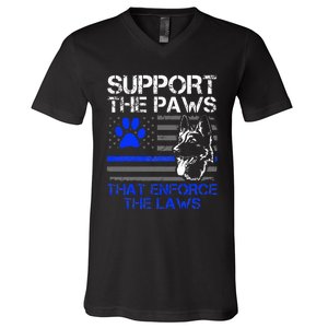 Support The Paws That Enforce The Laws German Shepherd V-Neck T-Shirt