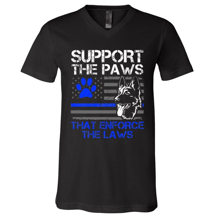 Support The Paws That Enforce The Laws German Shepherd V-Neck T-Shirt