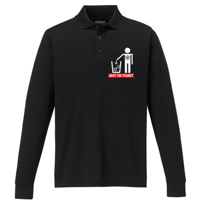 Save The Planet Humanist Anti Religion Atheist Atheism Performance Long Sleeve Polo