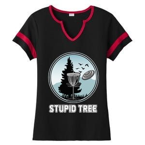 Stupid Tree Pinetree Sunset Funny Disc Frisbee Golf Player Ladies Halftime Notch Neck Tee