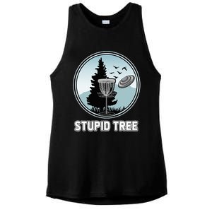 Stupid Tree Pinetree Sunset Funny Disc Frisbee Golf Player Ladies PosiCharge Tri-Blend Wicking Tank