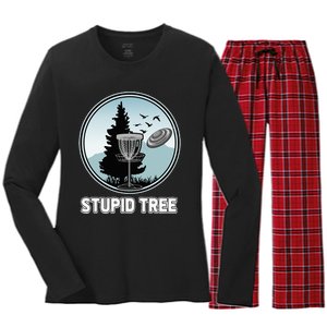 Stupid Tree Pinetree Sunset Funny Disc Frisbee Golf Player Women's Long Sleeve Flannel Pajama Set 