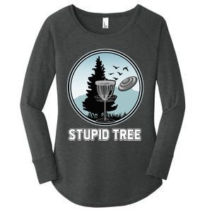 Stupid Tree Pinetree Sunset Funny Disc Frisbee Golf Player Women's Perfect Tri Tunic Long Sleeve Shirt