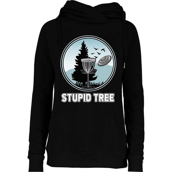 Stupid Tree Pinetree Sunset Funny Disc Frisbee Golf Player Womens Funnel Neck Pullover Hood