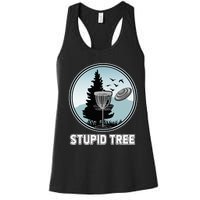 Stupid Tree Pinetree Sunset Funny Disc Frisbee Golf Player Women's Racerback Tank