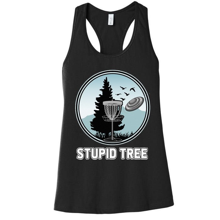 Stupid Tree Pinetree Sunset Funny Disc Frisbee Golf Player Women's Racerback Tank