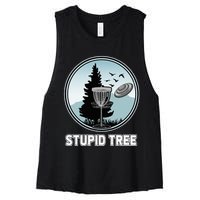 Stupid Tree Pinetree Sunset Funny Disc Frisbee Golf Player Women's Racerback Cropped Tank