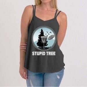 Stupid Tree Pinetree Sunset Funny Disc Frisbee Golf Player Women's Strappy Tank