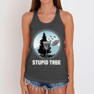 Stupid Tree Pinetree Sunset Funny Disc Frisbee Golf Player Women's Knotted Racerback Tank