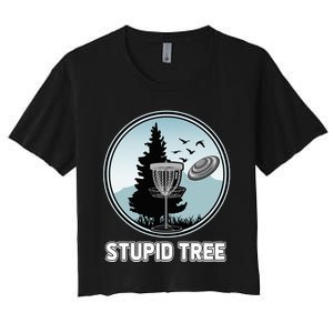 Stupid Tree Pinetree Sunset Funny Disc Frisbee Golf Player Women's Crop Top Tee