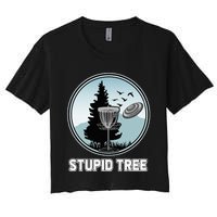 Stupid Tree Pinetree Sunset Funny Disc Frisbee Golf Player Women's Crop Top Tee