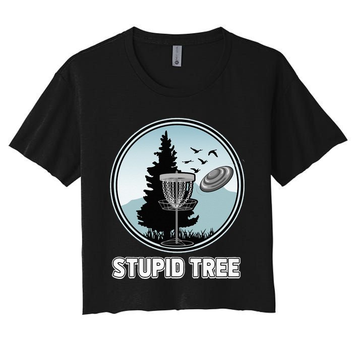 Stupid Tree Pinetree Sunset Funny Disc Frisbee Golf Player Women's Crop Top Tee