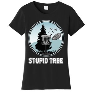 Stupid Tree Pinetree Sunset Funny Disc Frisbee Golf Player Women's T-Shirt