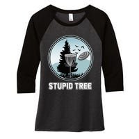 Stupid Tree Pinetree Sunset Funny Disc Frisbee Golf Player Women's Tri-Blend 3/4-Sleeve Raglan Shirt