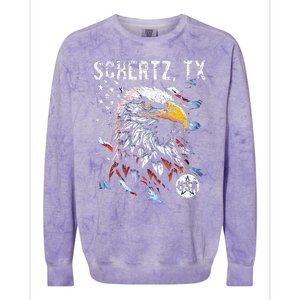 Schertz Texas Patriotic Eagle Usa Flag Colorblast Crewneck Sweatshirt