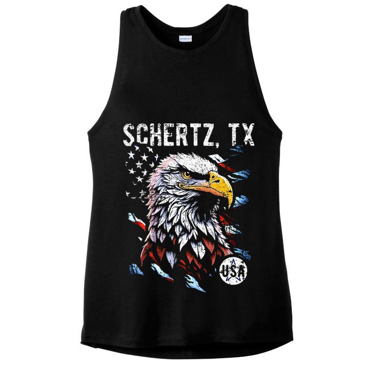 Schertz Texas Patriotic Eagle Usa Flag Ladies PosiCharge Tri-Blend Wicking Tank