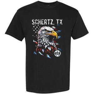 Schertz Texas Patriotic Eagle Usa Flag Garment-Dyed Heavyweight T-Shirt