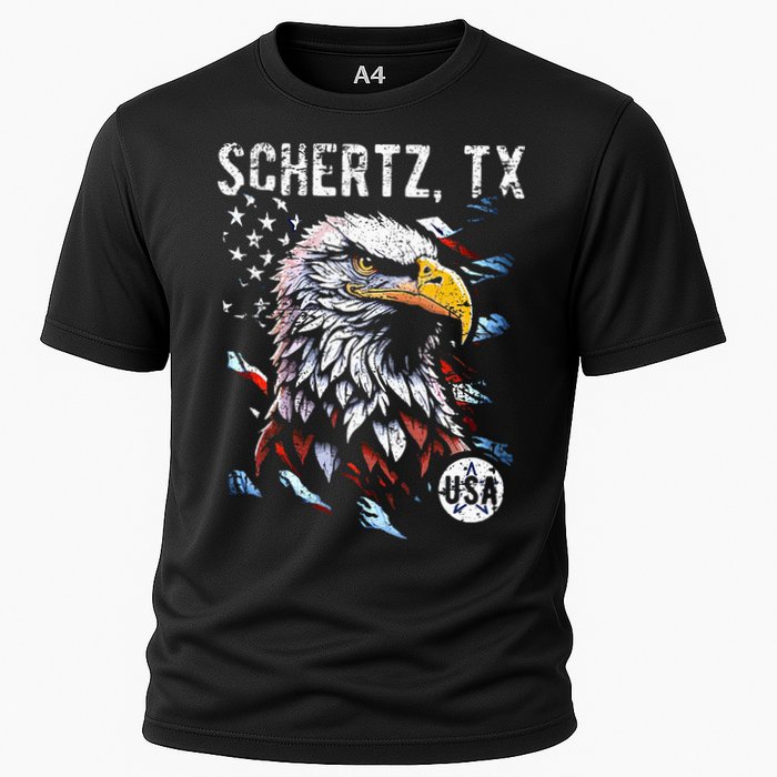 Schertz Texas Patriotic Eagle Usa Flag Cooling Performance Crew T-Shirt