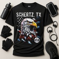 Schertz Texas Patriotic Eagle Usa Flag Cooling Performance Crew T-Shirt