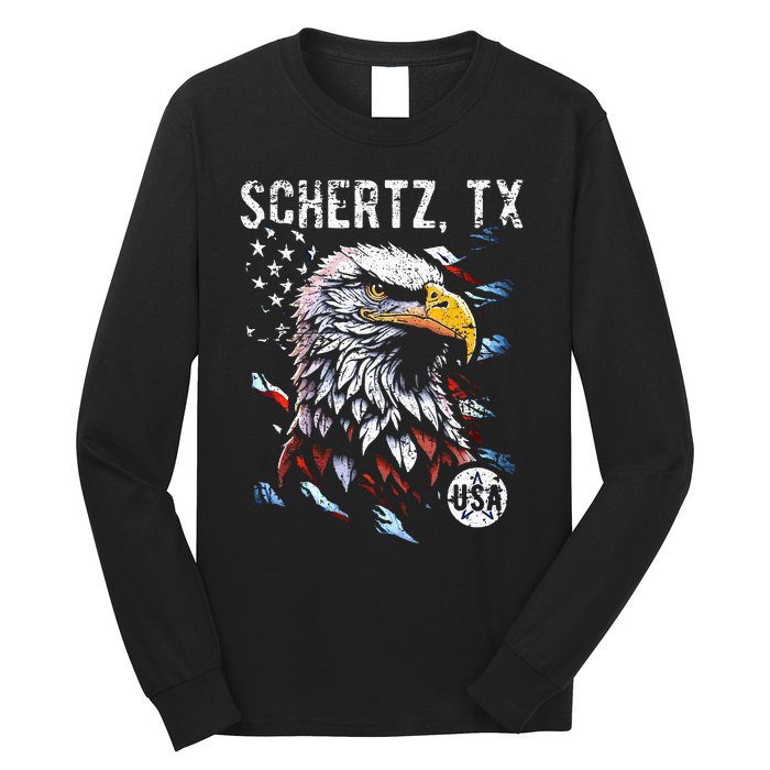 Schertz Texas Patriotic Eagle Usa Flag Long Sleeve Shirt