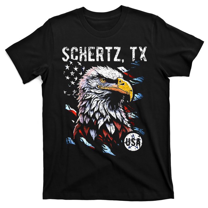 Schertz Texas Patriotic Eagle Usa Flag T-Shirt