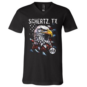 Schertz Texas Patriotic Eagle Usa Flag V-Neck T-Shirt