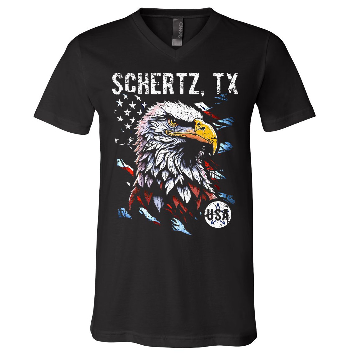 Schertz Texas Patriotic Eagle Usa Flag V-Neck T-Shirt