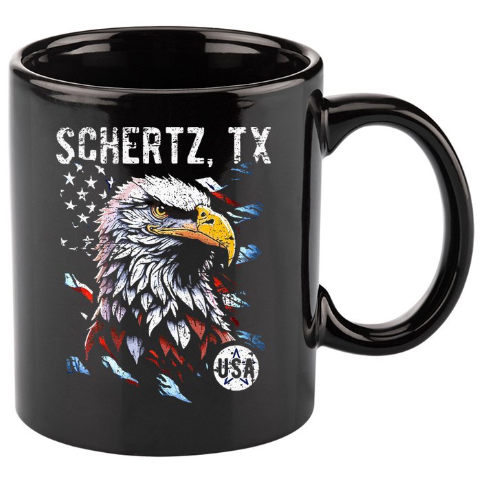 Schertz Texas Patriotic Eagle Usa Flag 11oz C Handle Ceramic Mug