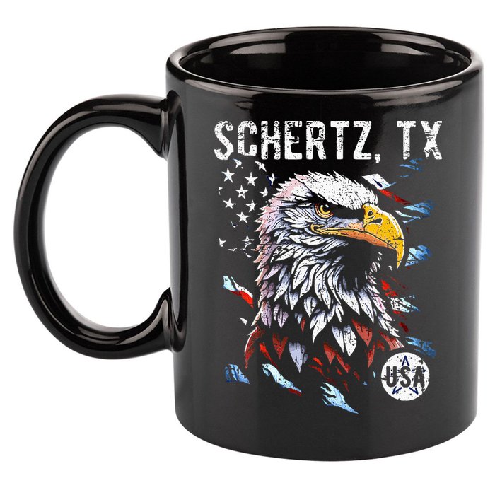 Schertz Texas Patriotic Eagle Usa Flag 11oz C Handle Ceramic Mug