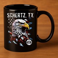 Schertz Texas Patriotic Eagle Usa Flag 11oz C Handle Ceramic Mug