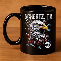 Schertz Texas Patriotic Eagle Usa Flag 11oz C Handle Ceramic Mug