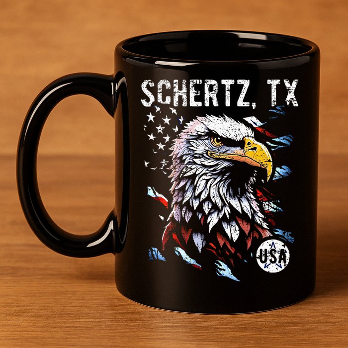 Schertz Texas Patriotic Eagle Usa Flag 11oz C Handle Ceramic Mug