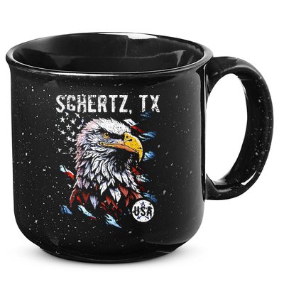 Schertz Texas Patriotic Eagle Usa Flag 15oz Campfire Ceramic Mug
