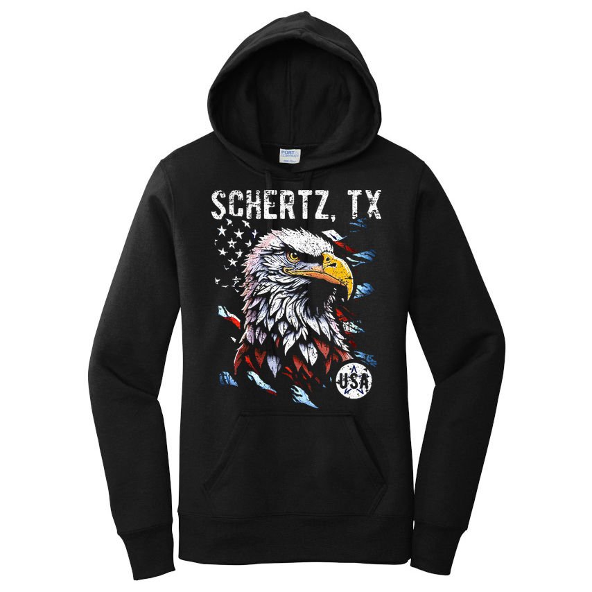 Schertz Texas Patriotic Eagle Usa Flag Women's Pullover Hoodie