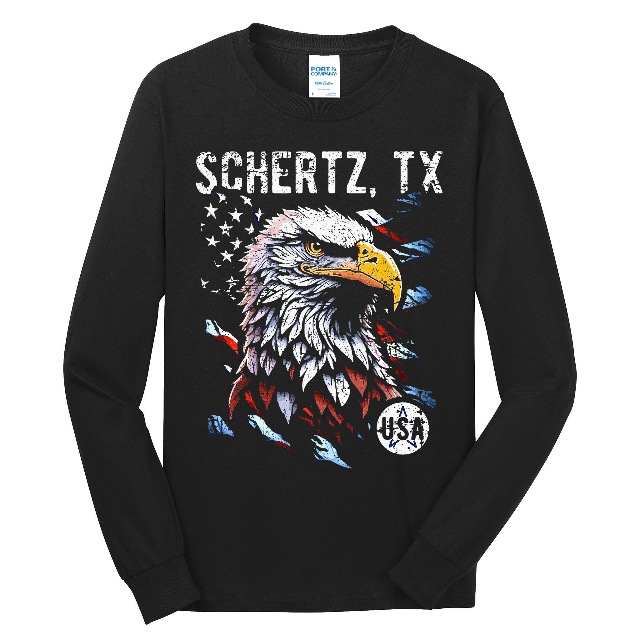 Schertz Texas Patriotic Eagle Usa Flag Tall Long Sleeve T-Shirt