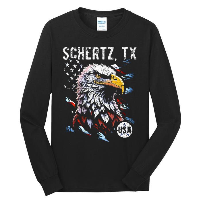 Schertz Texas Patriotic Eagle Usa Flag Tall Long Sleeve T-Shirt