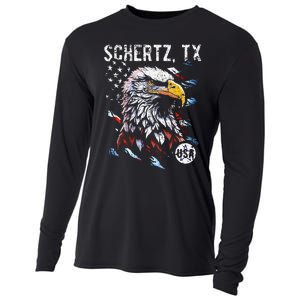 Schertz Texas Patriotic Eagle Usa Flag Cooling Performance Long Sleeve Crew