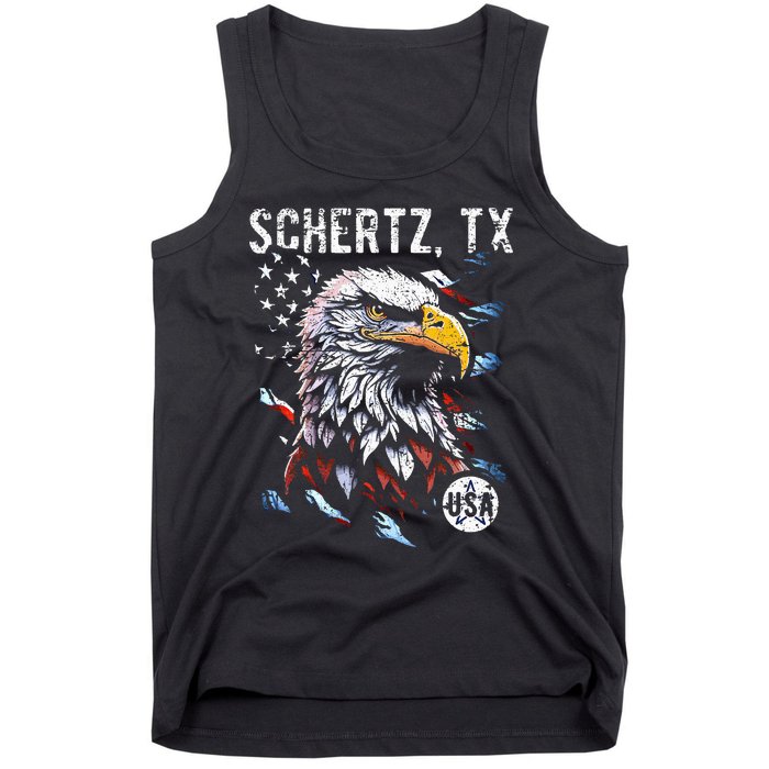 Schertz Texas Patriotic Eagle Usa Flag Tank Top