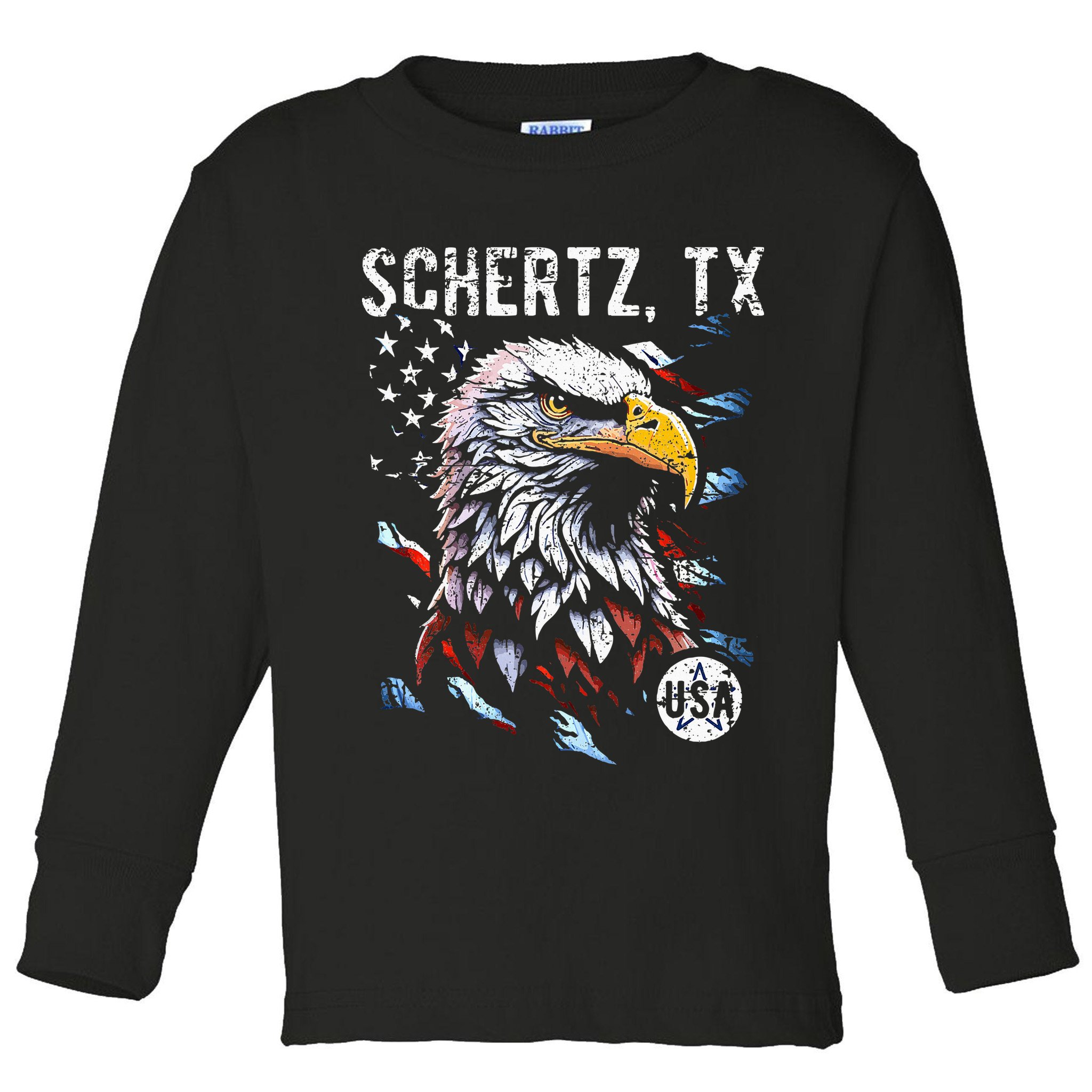 Schertz Texas Patriotic Eagle Usa Flag Toddler Long Sleeve Shirt