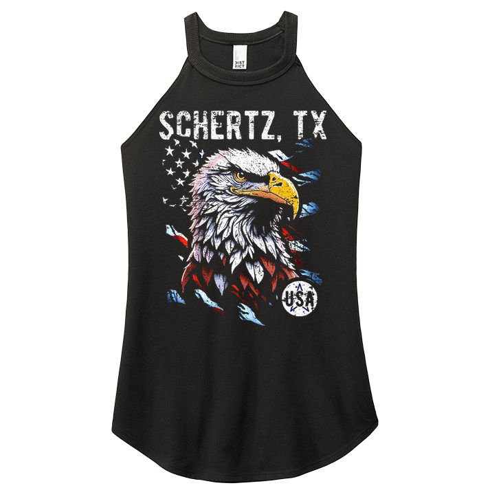 Schertz Texas Patriotic Eagle Usa Flag Women's Perfect Tri Rocker Tank