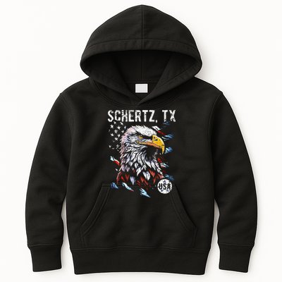 Schertz Texas Patriotic Eagle Usa Flag Kids Hoodie