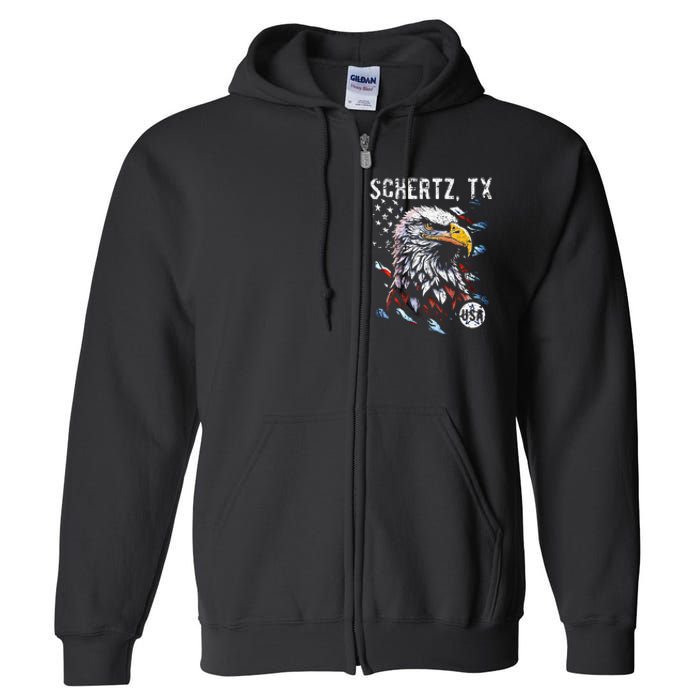 Schertz Texas Patriotic Eagle Usa Flag Full Zip Hoodie